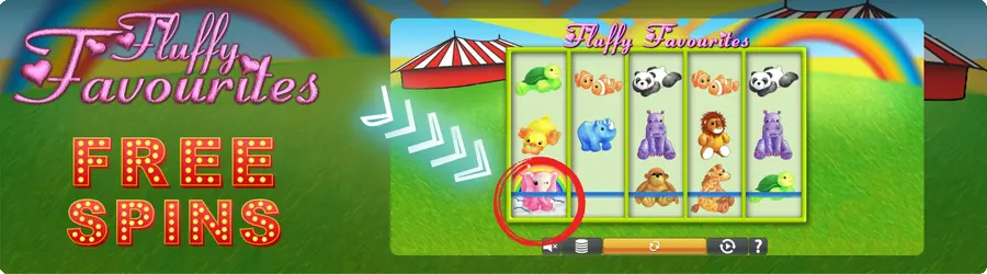 Fluffy Favourites free spins activation with elephant symbol highlighted on reels